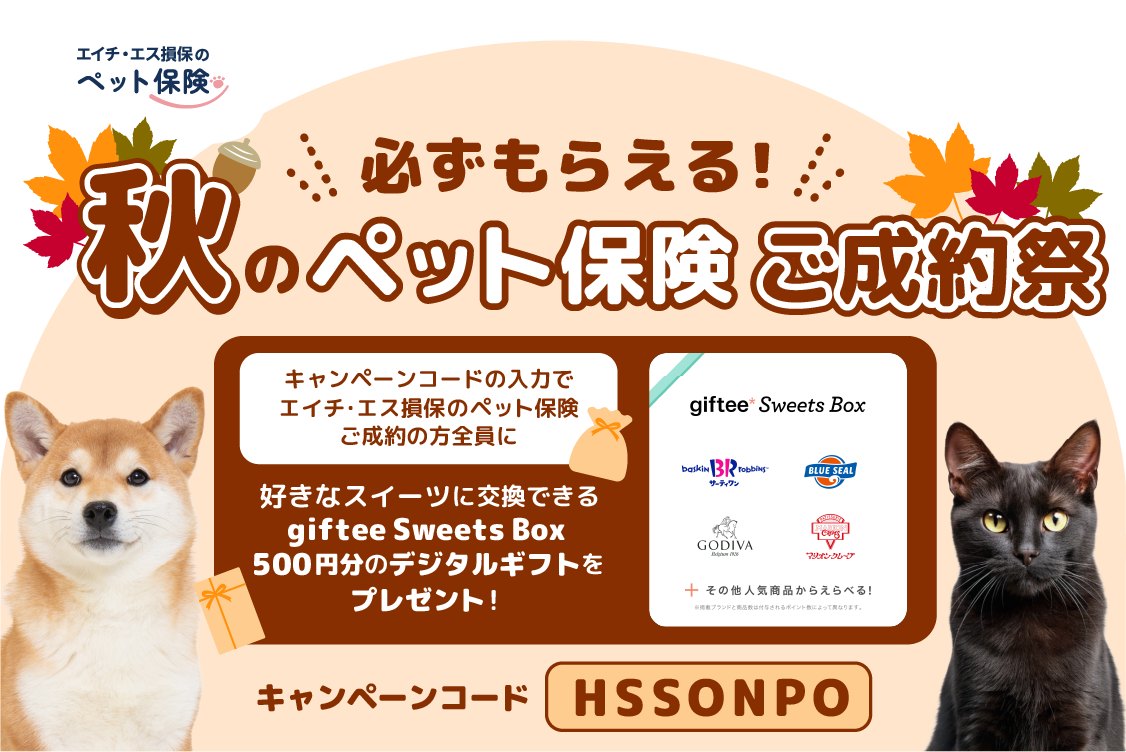 必ずもらえる！秋のペット保険ご成約祭
